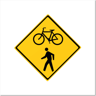 A Road Bicycle and Pedestrians Warning Sign Posters and Art